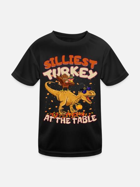 Thanksgiving T-Rex Silliest Turkey at the Table - Kids Functional T-Shirt - black - Front