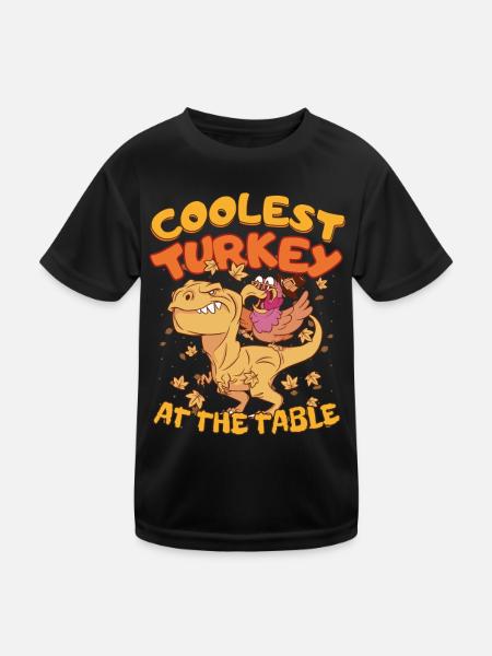 Thanksgiving T-Rex Coolest Turkey at the Table - Kinder Funktions-T-Shirt - Schwarz - Vorne
