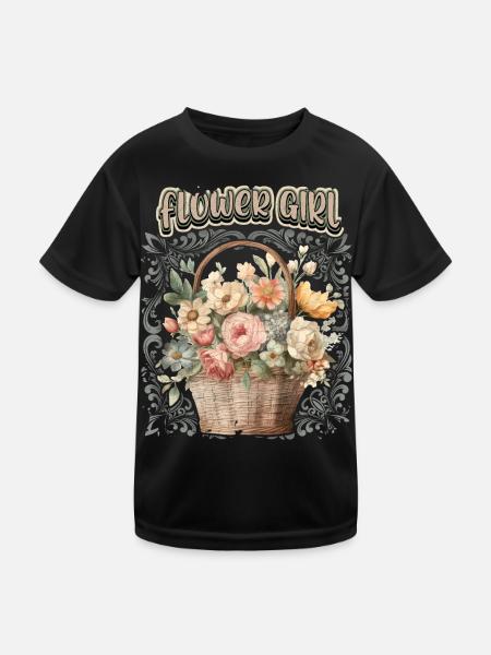 Flower Girl, Vintage Scrapbook, Floral Motif - Kids Functional T-Shirt - black - Front