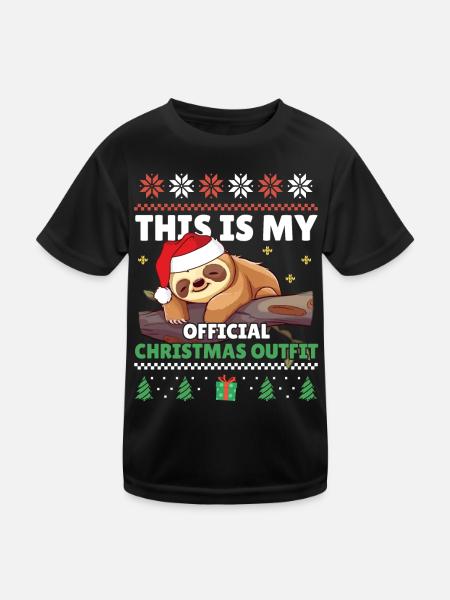 Official Christmas Outfit: Sloth Ugly Christmas - Kids Functional T-Shirt - black - Front