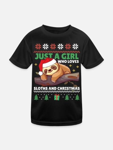 Just a Girl who loves Sloths - Ugly Christmas - Kids Functional T-Shirt - black - Front