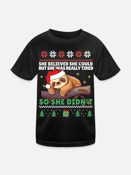 She believed she could - Sloth Ugly Christmas - Kids Functional T-Shirt - black - Front