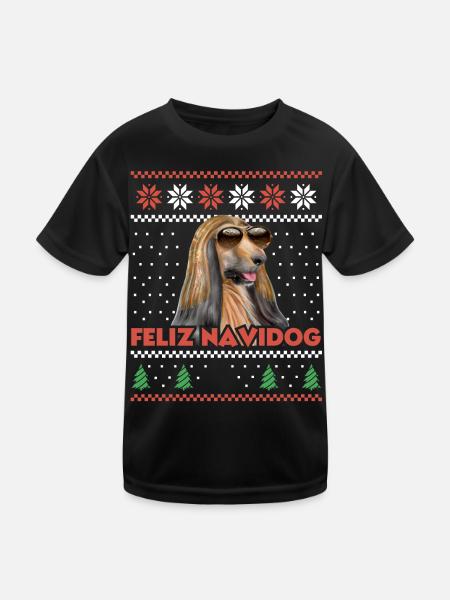 Cool Afghan Hound Dog Feliz Navidog Noël moche - T-shirt sport Enfant - noir - Devant