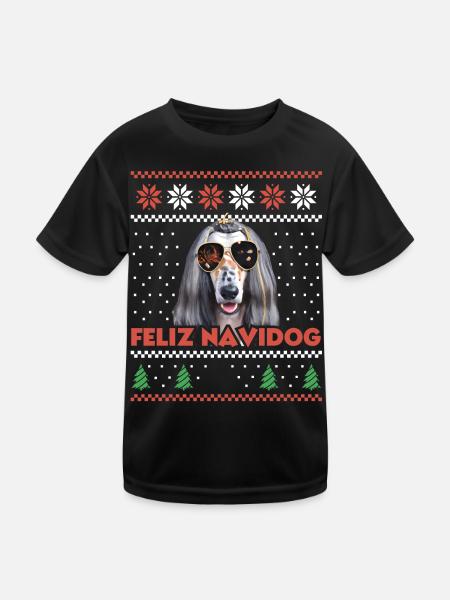 Cool Afghan Hound Dog Feliz Navidog Noël moche - T-shirt sport Enfant - noir - Devant