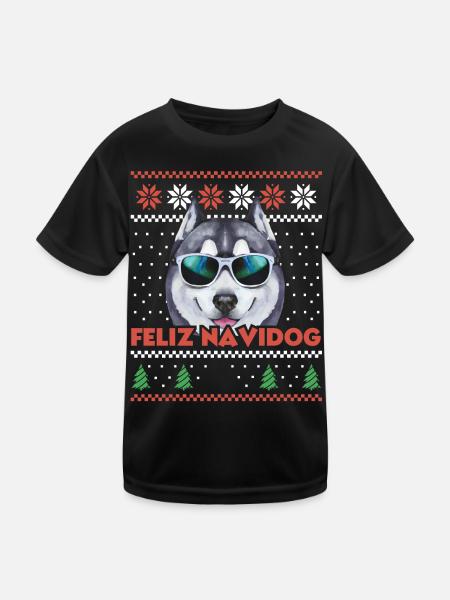 Husky sibérien Feliz Navidog Noël moche - T-shirt sport Enfant - noir - Devant