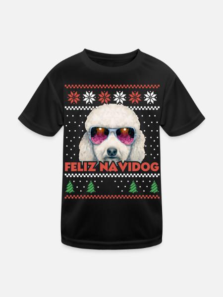 Caniche Cool Chien Noël Feliz Navidog Noël laid - T-shirt sport Enfant - noir - Devant