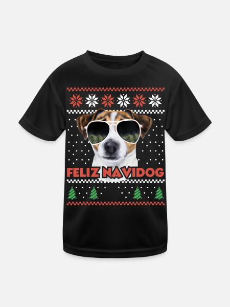 Jack Russel Terrier - Feliz Navidog Ugly Christmas - T-shirt sport Enfant - noir - Devant