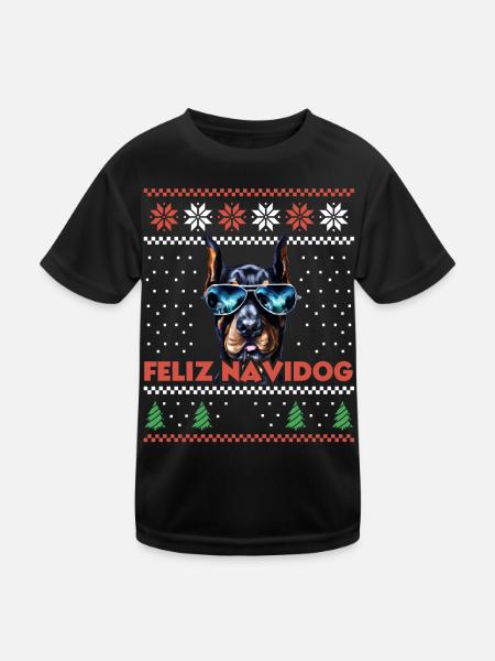 Cool Doberman Chien Feliz Navidog Noël moche - T-shirt sport Enfant - noir - Devant