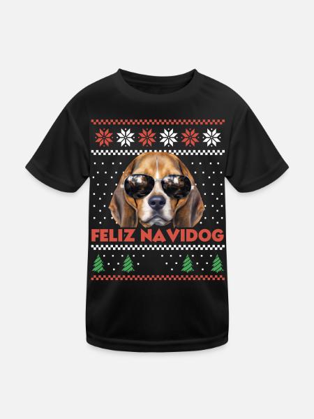 Cool Beagle Chien Noël Feliz Navidog Noël moche - T-shirt sport Enfant - noir - Devant