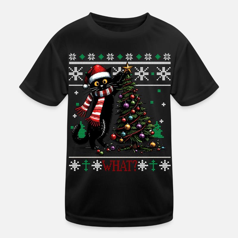 Black Cat What? Katze Pajamas PJ Ugly Funny Xmas Kinder Funktions-T-Shirt