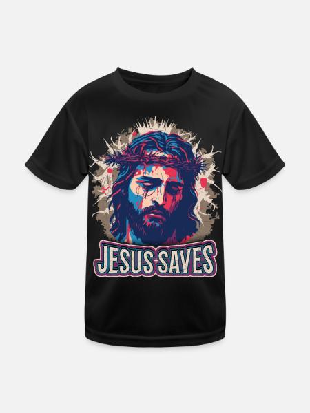 Jésus-Christ avec la couronne d’épines sur le chemin de la Passion - T-shirt sport Enfant - noir - Devant