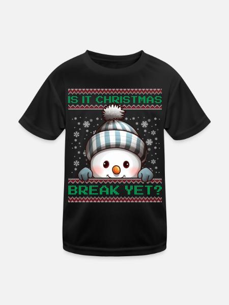 Is It Christmas Break Yet? Süßer Schneeman Lehrer - Kinder Funktions-T-Shirt - Schwarz - Vorne