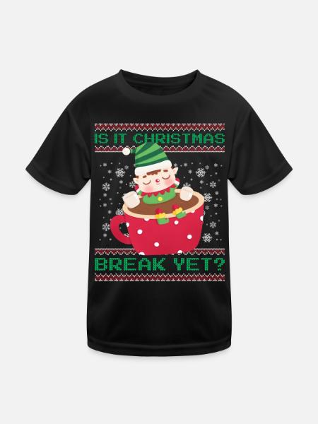 Is It Christmas Break Yet? Kakao Wichtel Lehrer - Kinder Funktions-T-Shirt - Schwarz - Vorne