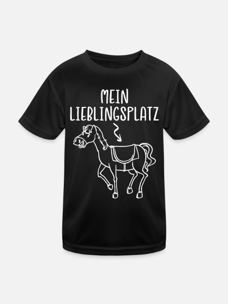 Reiten Pferd Reiterin Reitsport Lieblingsplatz - Kinder Funktions-T-Shirt - Schwarz - Vorne