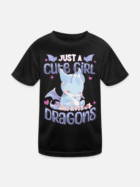 Just a cute Girl who loves Dragons - Kawaii Dragon - Kids Functional T-Shirt - black - Front