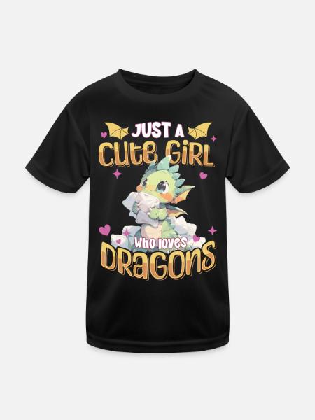 Just a cute Girl who loves Dragons - Kawaii Dragon - Kids Functional T-Shirt - black - Front