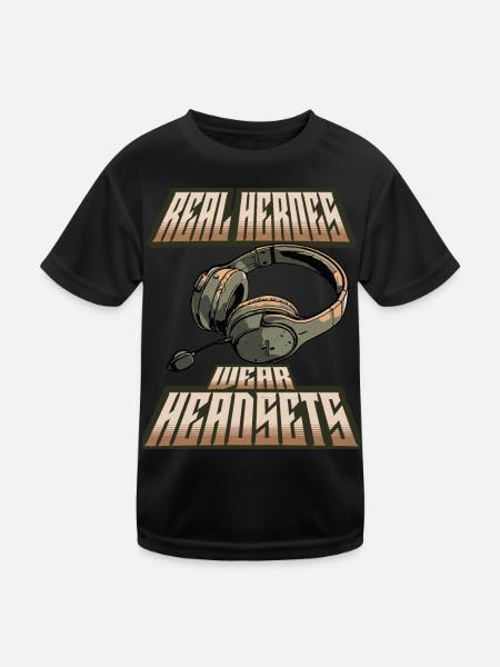 Les vrais héros portent des casques Funny Gamer Boys & Kids - T-shirt sport Enfant - noir - Devant