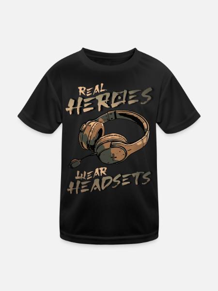 Les vrais héros portent des casques Funny Gamer Boys & Kids - T-shirt sport Enfant - noir - Devant