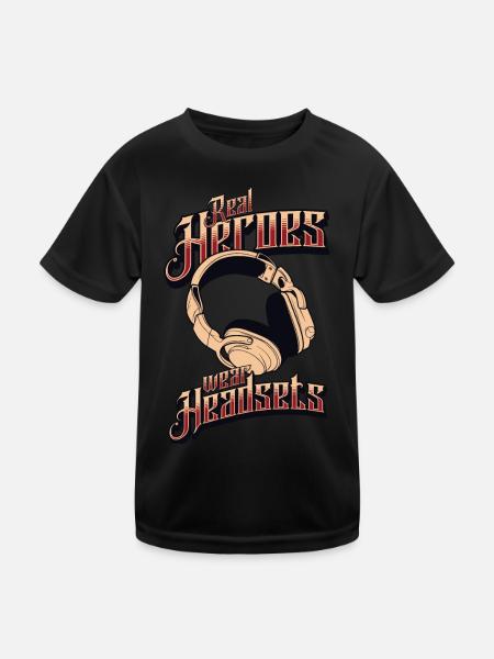 Les vrais héros portent des casques Funny Gamer Boys & Kids - T-shirt sport Enfant - noir - Devant