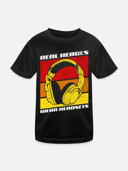 Les vrais héros portent des casques Funny Gamer Boys & Kids - T-shirt sport Enfant - noir - Devant