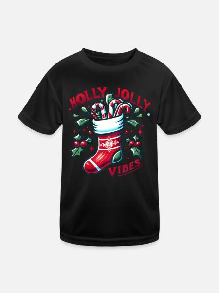 Jolly Vibes Xmas Family Holidays Funny Christmas - Kinder Funktions-T-Shirt - Schwarz - Vorne