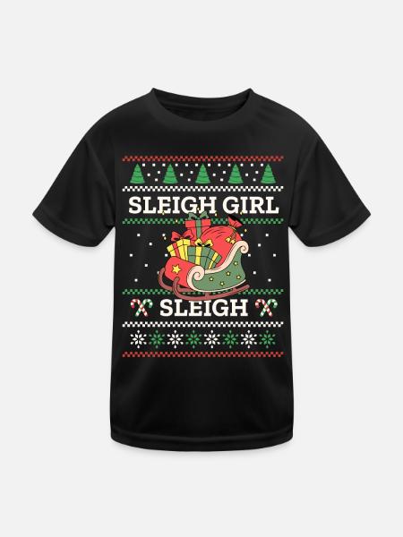 Sleigh Girl Sleigh Funny Ugly Christmas für Frauen - Kinder Funktions-T-Shirt - Schwarz - Vorne