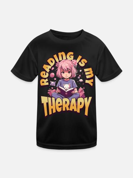 Reading is my Therapy Kawaii Girl for Bookworms - Kids Functional T-Shirt - black - Front