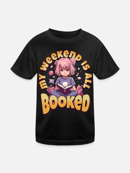 Fully Booked Weekend Kawaii Anime Girl Bookworm - Kids Functional T-Shirt - black - Front