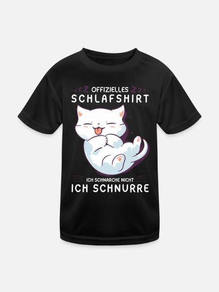 Offizielles Schlafshirt personalisiert mit Katze - Kinder Funktions-T-Shirt - Schwarz - Vorne