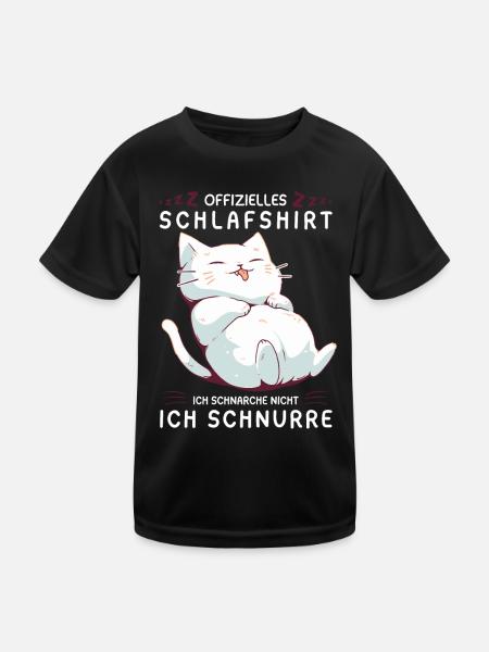 Offizielles Schlafshirt personalisiert mit Katze - Kinder Funktions-T-Shirt - Schwarz - Vorne