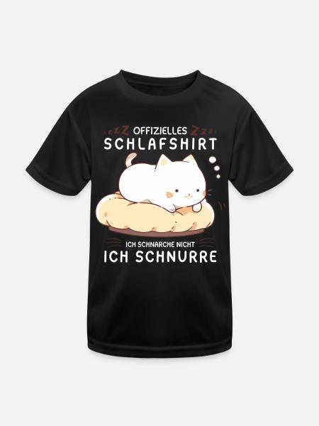 Offizielles Schlafshirt personalisiert mit Katze - Kinder Funktions-T-Shirt - Schwarz - Vorne