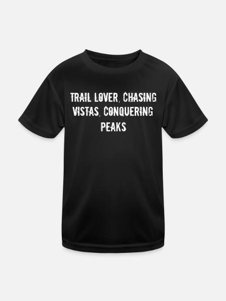 Randonnée - Amoureux des sentiers, à la poursuite des panoramas, à la conquête - T-shirt sport Enfant - noir - Devant