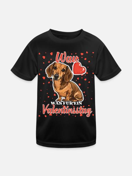 Wau Was für ein Valentinstag Lustiger Dackel Liebe - Kinder Funktions-T-Shirt - Schwarz - Vorne