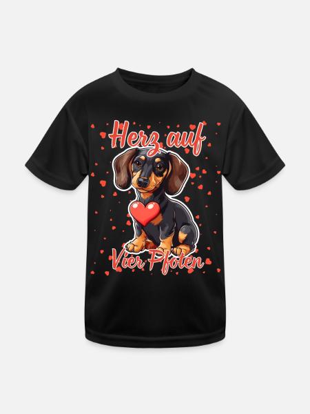 Herz auf vier Pfoten - Lustige Dackel Liebe - Kinder Funktions-T-Shirt - Schwarz - Vorne