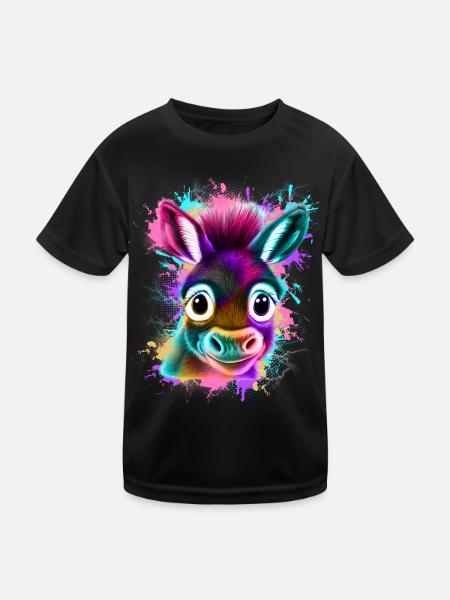 Donkey Graffiti Colorful - Kids Functional T-Shirt - black - Front