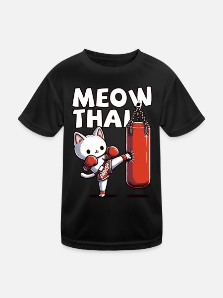 Muay Thai Boxing, Thai Boxing Kickboxing Meow Thai - Kids Functional T-Shirt - black - Front