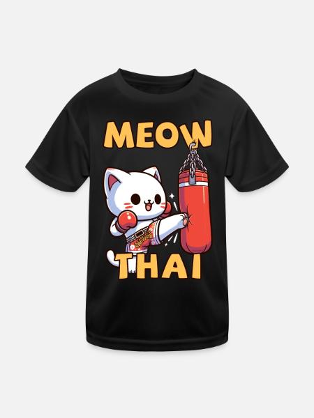 Muay Thai Boxing, Thai Boxing Kickboxing Meow Thai - Kids Functional T-Shirt - black - Front