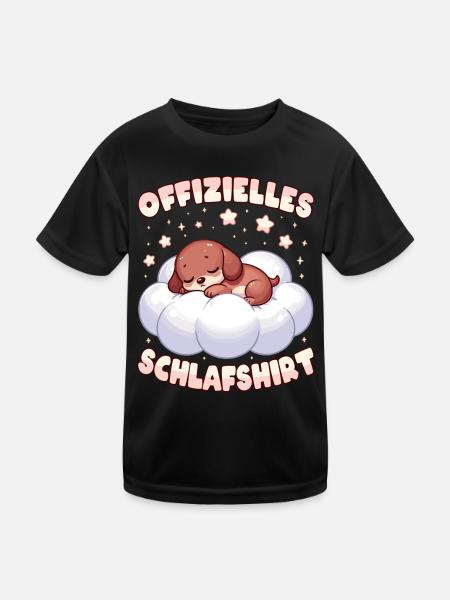Offizielles Schlafshirt Schlafanzug Dackel Hund - Kinder Funktions-T-Shirt - Schwarz - Vorne