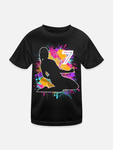 Fußballerin Fußball 7. Geburtstag - Kinder Funktions-T-Shirt - Schwarz - Vorne