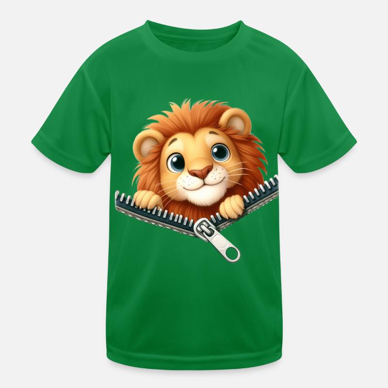 Löwe mit Reißverschluss Kinder Funktions-T-Shirt