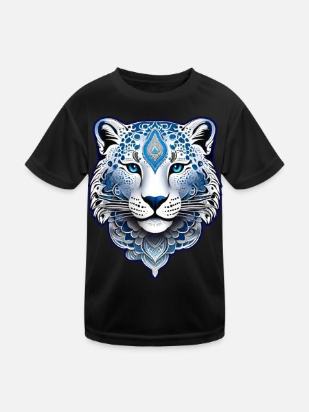 Mystical Motif Mysterious Snow Leopard - Kids Functional T-Shirt - black - Front