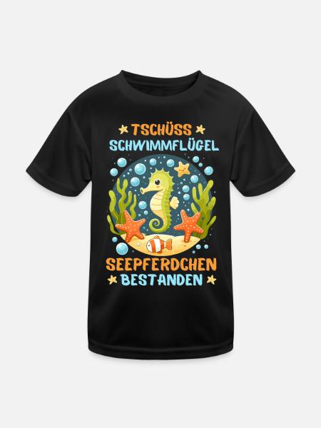 Seepferdchen Seestern Meer Schwimmbad Kinder Fun - Kinder Funktions-T-Shirt - Schwarz - Vorne