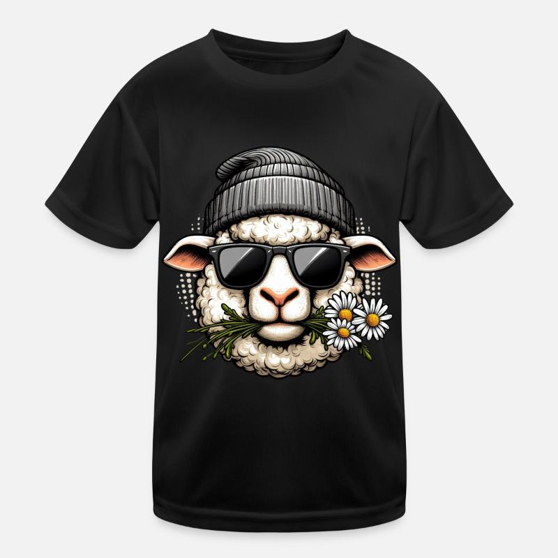 Schaf Lustig Sonnenbrille Beanie Gänseblümchen Kinder Funktions-T-Shirt