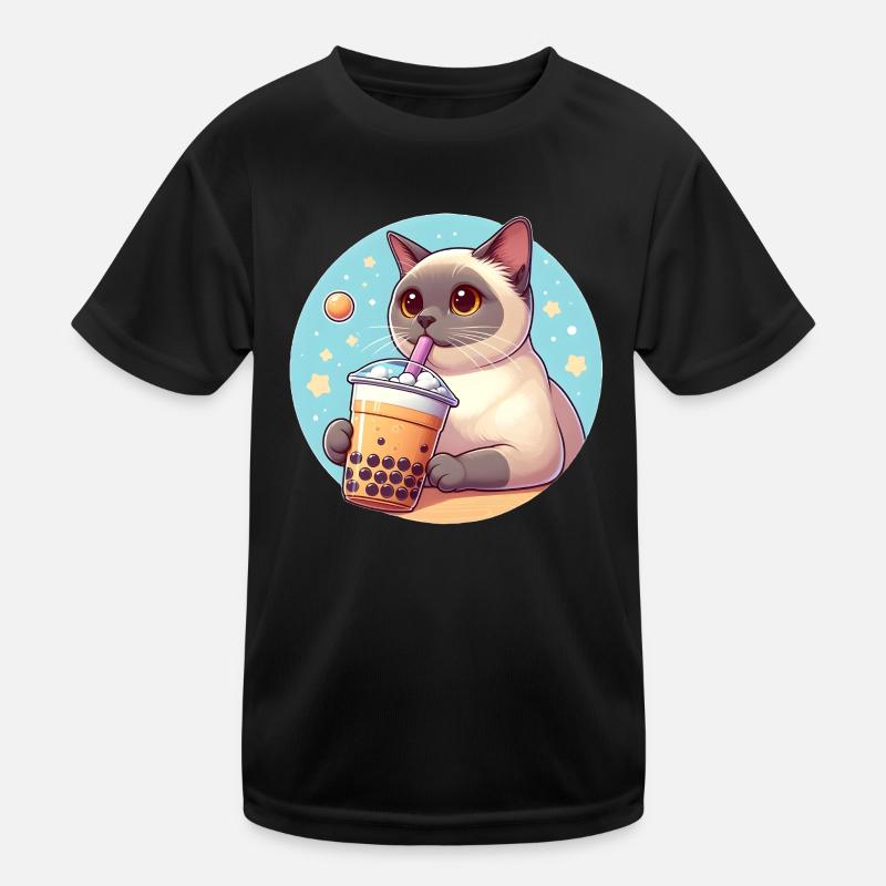 Siamesische Katze beim Bubble Tea Kinder Funktions-T-Shirt