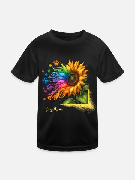 Dog Mom Mother's Day Rainbow Sunflower Wau - Kids Functional T-Shirt - black - Front