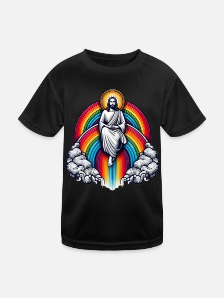 Jésus sur un arc-en-ciel - T-shirt sport Enfant - noir