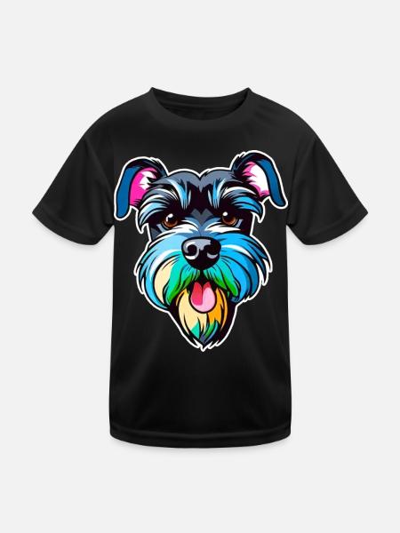 Cooler Schnauzer Hund in bunten Farben - Kinder Funktions-T-Shirt - Schwarz - Vorne