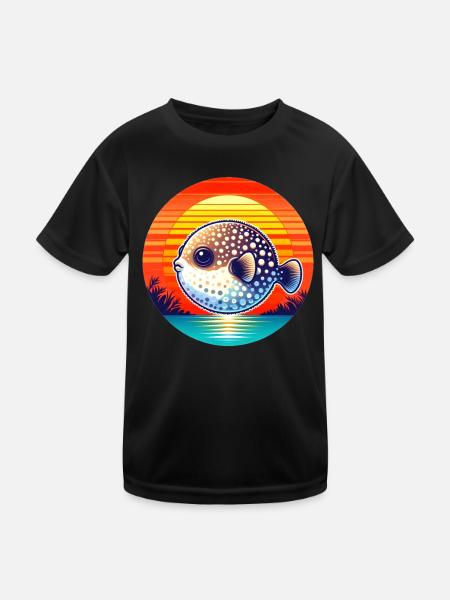 Poisson-globe au coucher du soleil - T-shirt sport Enfant - noir - Devant