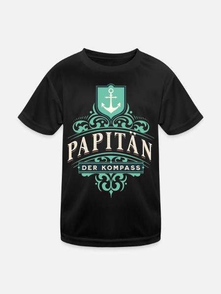 Papitän Anker Kapitän Vatertag - Kinder Funktions-T-Shirt - Schwarz - Vorne