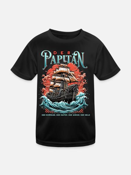Papitän Papa Kapitän Vatertag Captain Anker Segler - Kinder Funktions-T-Shirt - Schwarz - Vorne